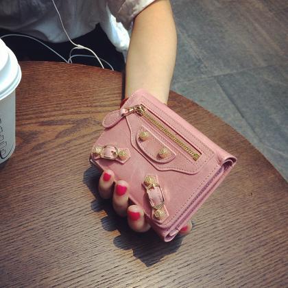 Biker Inspired Leather Trifold Women Wallet With..