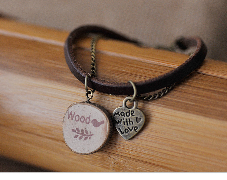 Personalized Leather Bracelet Wooden Bracelet（color: Black)