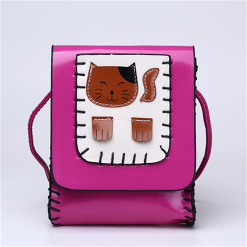 Mini Cartoon Cat Face Adorable Paragraph Hand Shoulder Bag Handbag Xiekua Package Small Mobile Phone(color:wine Red)
