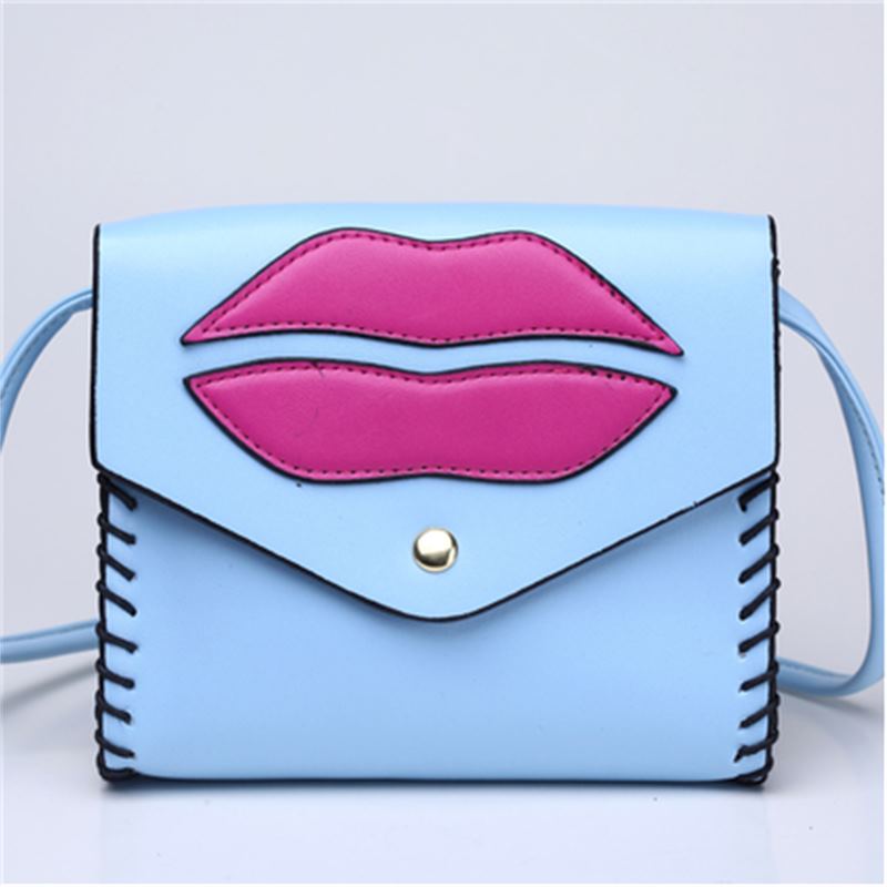 Girls Lips Handmade Mini Bright Messenger Bag Shoulder Bag For Mobile Phone Wallet(colour:blue)