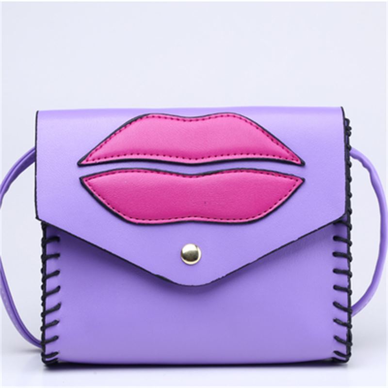 Girls Lips Handmade Mini Bright Messenger Bag Shoulder Bag For Mobile Phone Wallet(colour:violet)